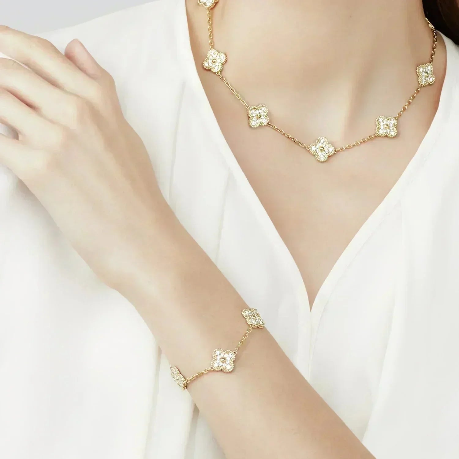 [⭐Shinejoy] CLOVER 5 MOTIF FULL DIAMOND BRACELET COLLECTION