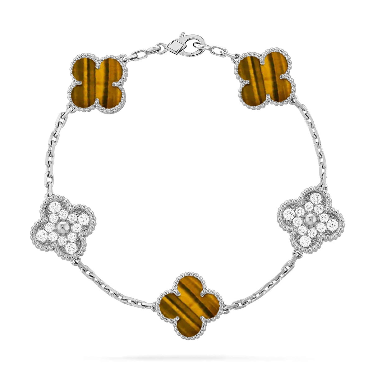 [⭐Shinejoy] CLOVER 5 MOTIFS TIGER EYE BRACELET COLLECTION
