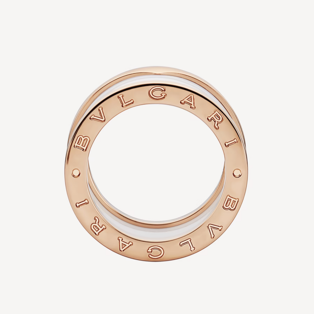 [Shinejoy]ZERO 1 FOUR-BAND LOOPS AND WHITE CERAMIC SPIRAL PINK GOLD RING