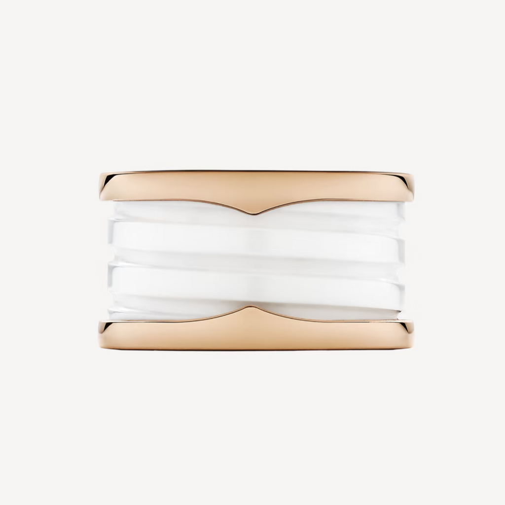 [Shinejoy]ZERO 1 FOUR-BAND LOOPS AND WHITE CERAMIC SPIRAL PINK GOLD RING