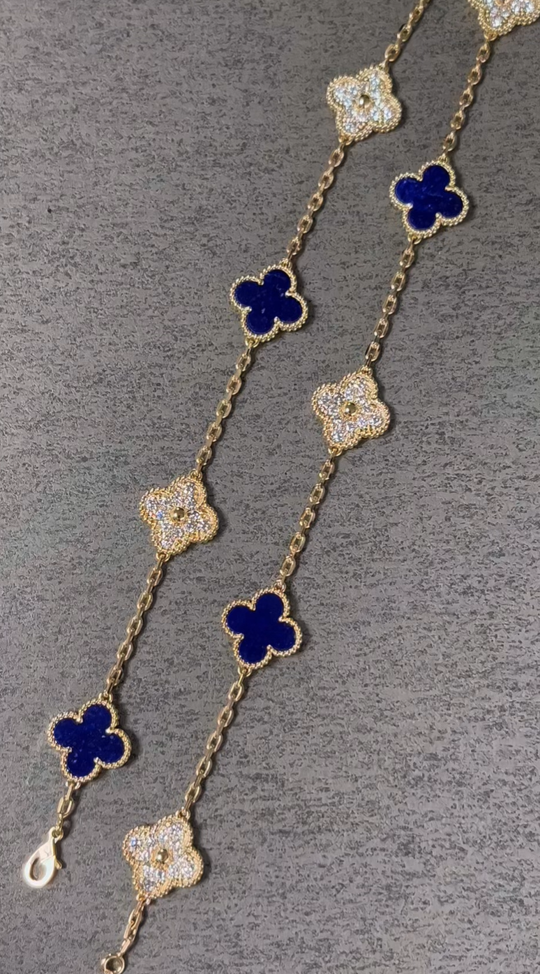 [?shinejoy]CLOVER 10 MOTIFS DIAMONDS SET IN LAPIS LAZULI