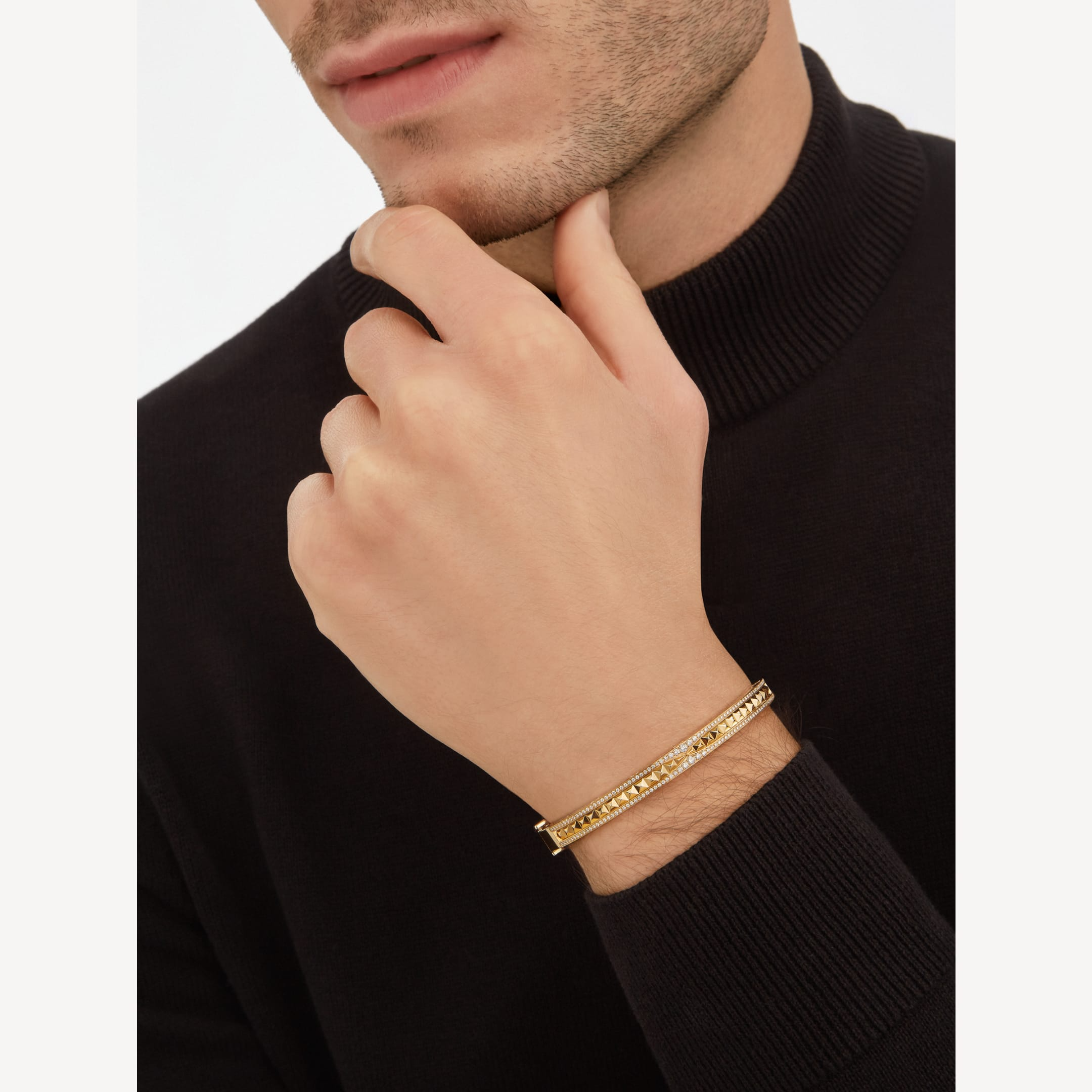 [Shinejoy]ZERO 1 SPIRAL AND PAVED DIAMOND GOLD BRACELET