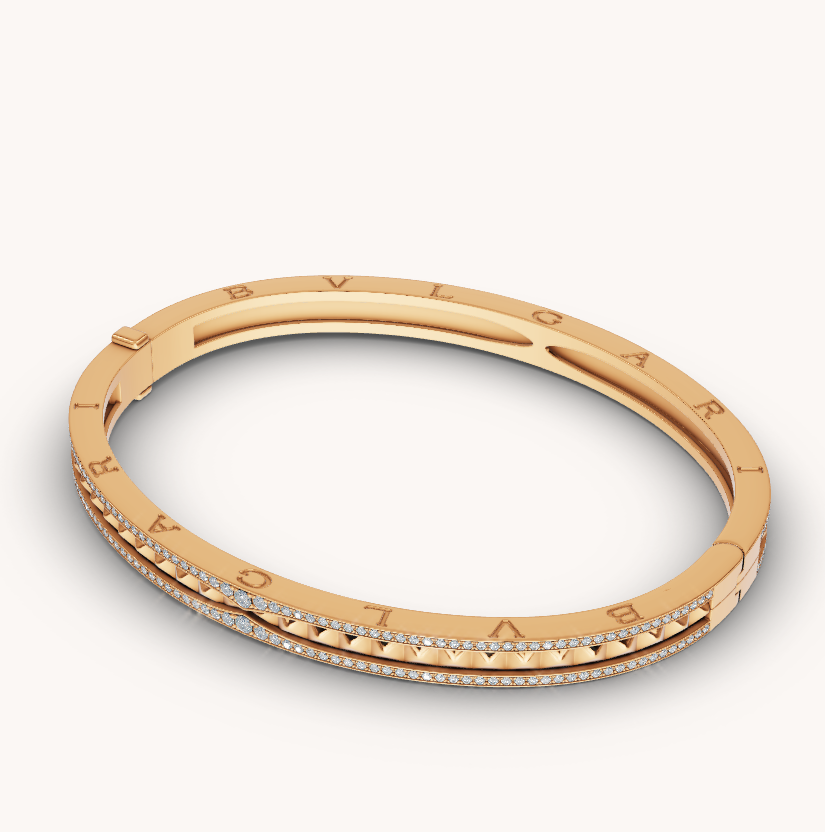 [Shinejoy]ZERO 1 SPIRAL AND PAVED DIAMOND GOLD BRACELET