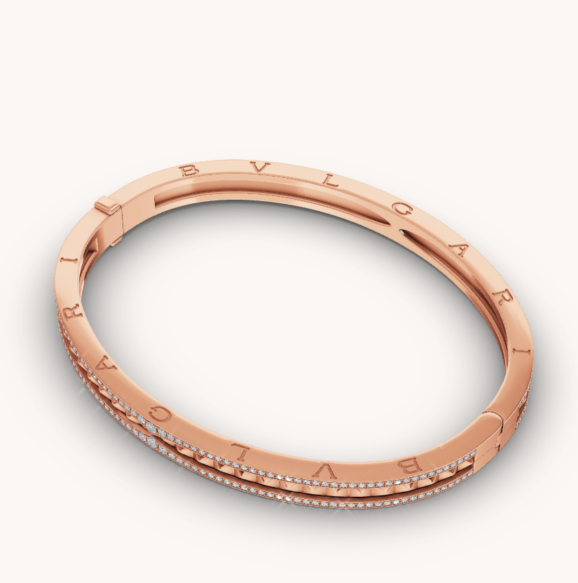 [Shinejoy]ZERO 1 SPIRAL AND PAVED DIAMOND PINK GOLD BRACELET