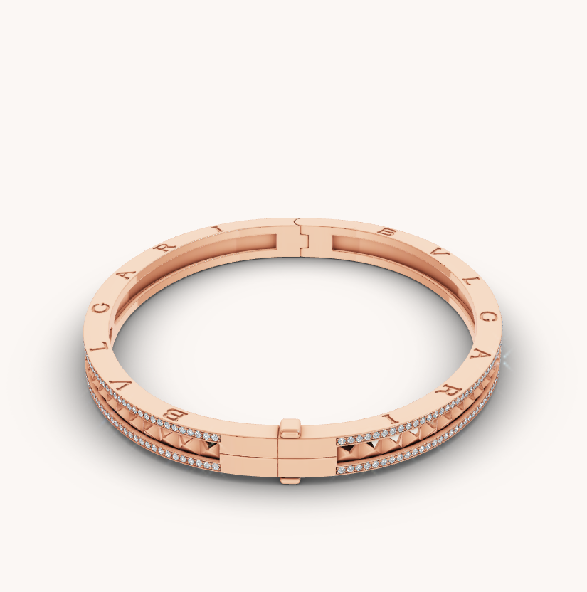[Shinejoy]ZERO 1 SPIRAL AND PAVED DIAMOND PINK GOLD BRACELET