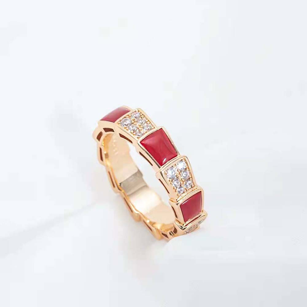 [Shinejoy]SERPENTI RING PINK GOLD CARNELIAN DIAMOND PAVED 4MM