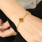 [⭐Shinejoy] クローバー 5モチーフ タイガーアイ ブレスレット コレクション
