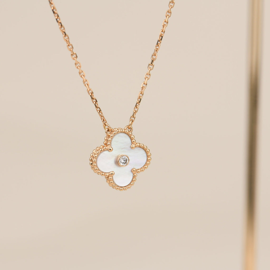 [Shinejoy]CLOVER 15MM DIAMOND WHITE FRITILLARIA NECKLACE
