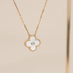 [Shinejoy]CLOVER 15MM DIAMOND WHITE FRITILLARIA NECKLACE
