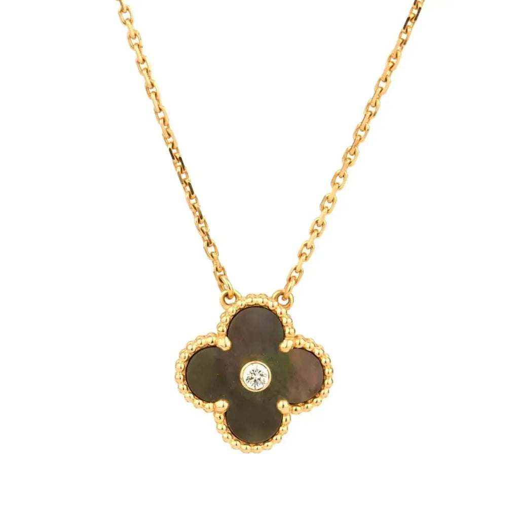 [Shinejoy] COLLIER CLOVER 15 MM DIAMANTS ET NACRE GRISE
