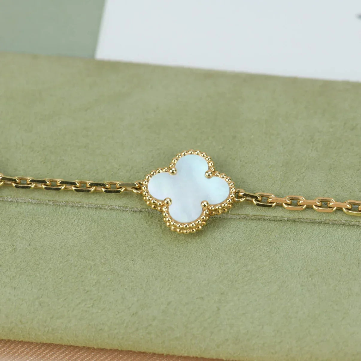 [⭐Shinejoy]クローバー ホワイトパール モップ 5モチーフ ブレスレット コレクション