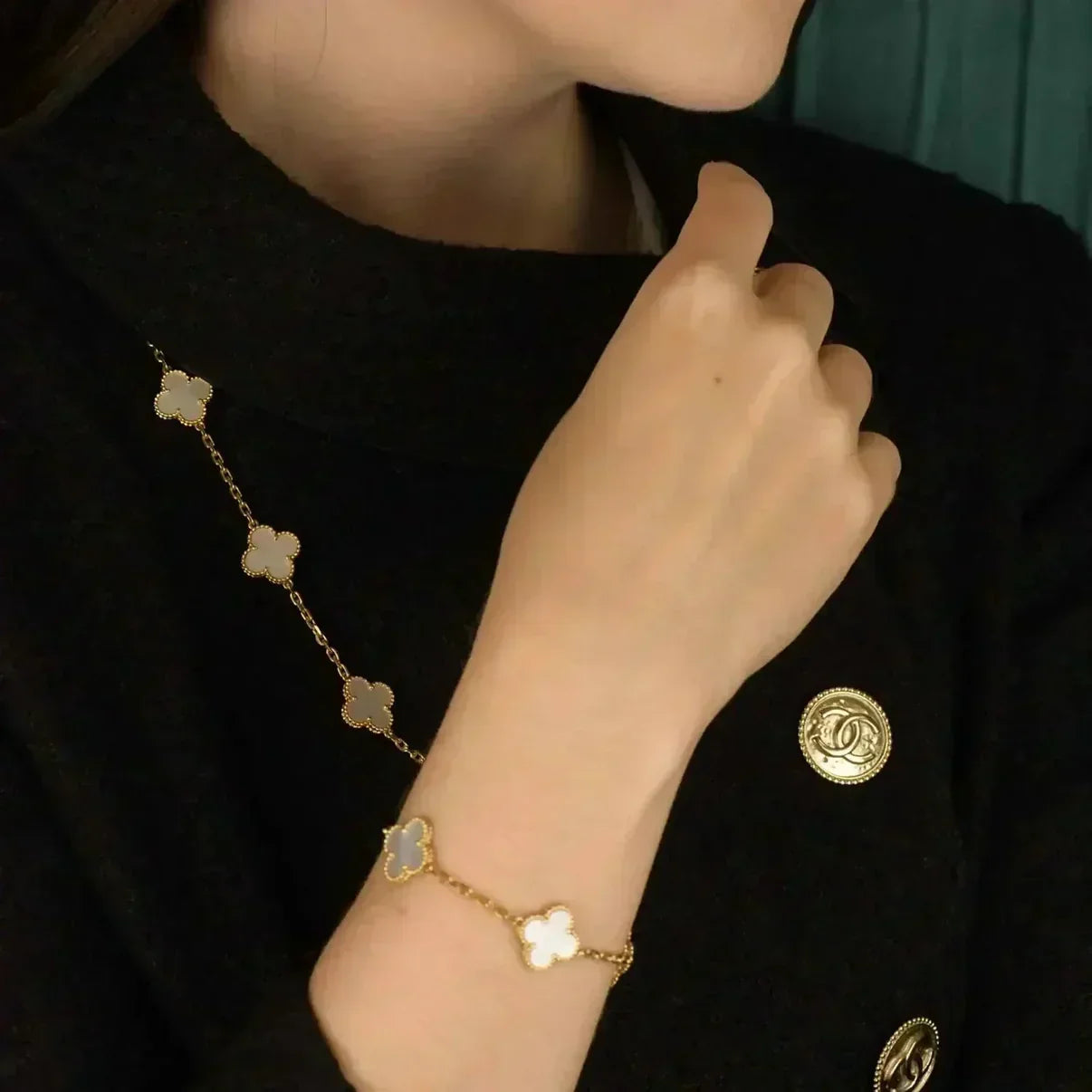 [⭐Shinejoy]クローバー ホワイトパール モップ 5モチーフ ブレスレット コレクション