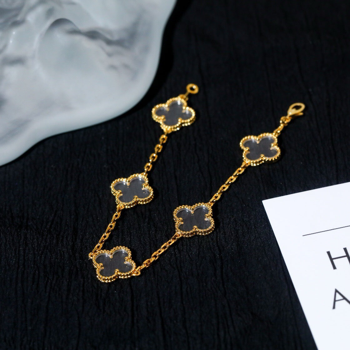 [⭐Shinejoy]CLOVER 5 MOTIF ROCK CRYSTAL BRACELET