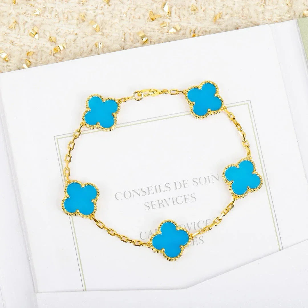 [⭐Shinejoy] CLOVER 5 MOTIF TURQUOISE BRACELET COLLECTION