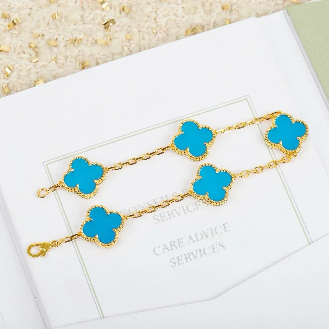 [⭐Shinejoy] CLOVER 5 MOTIF TURQUOISE BRACELET COLLECTION