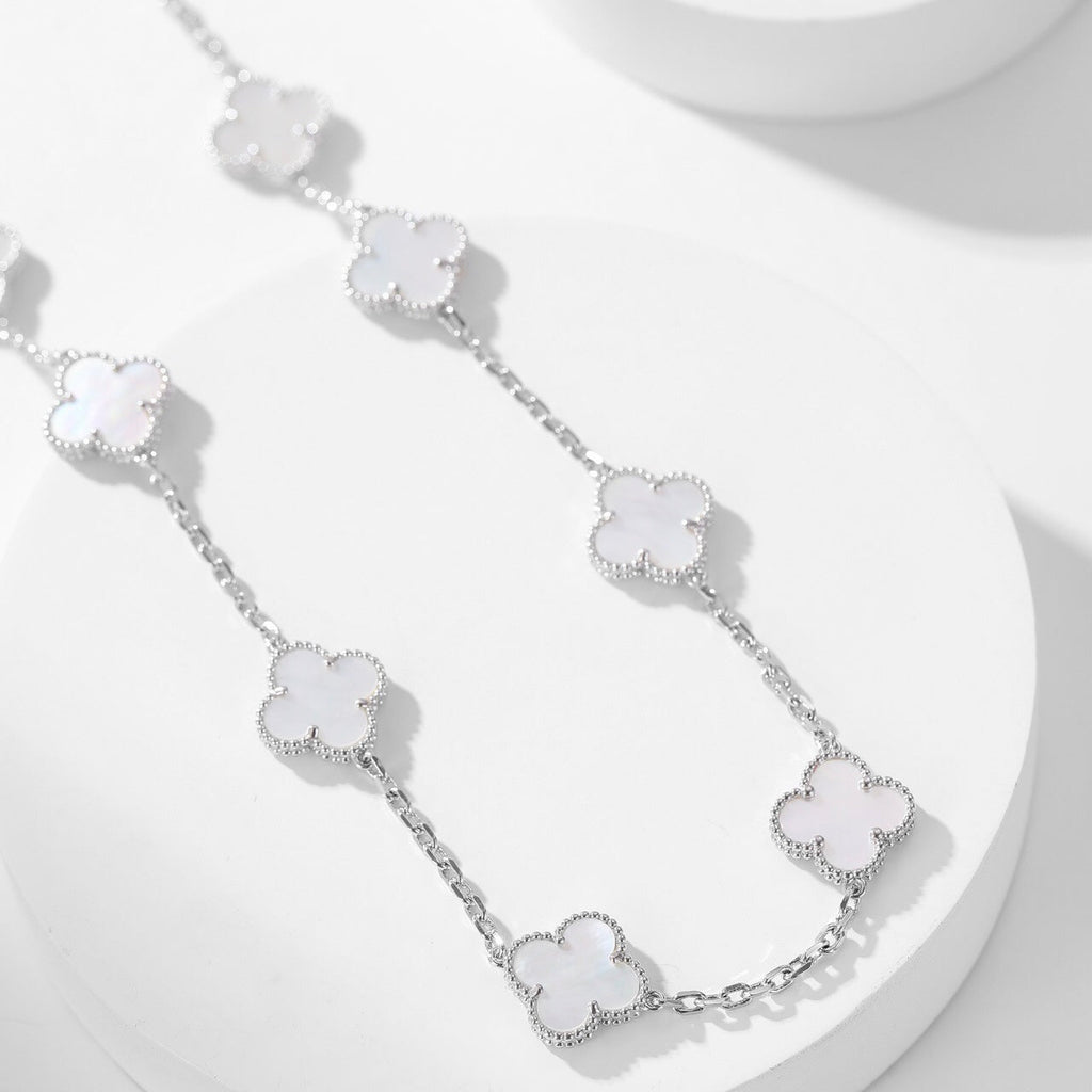 [Shinejoy]CLOVER 10 MOTIFS WHITE MOTHER OF PEARL NECKLACE