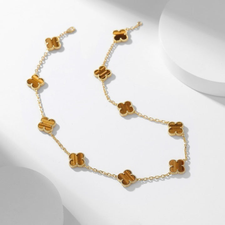 [Shinejoy]CLOVER 10 MOTIFS TIGER EYE NECKLACE