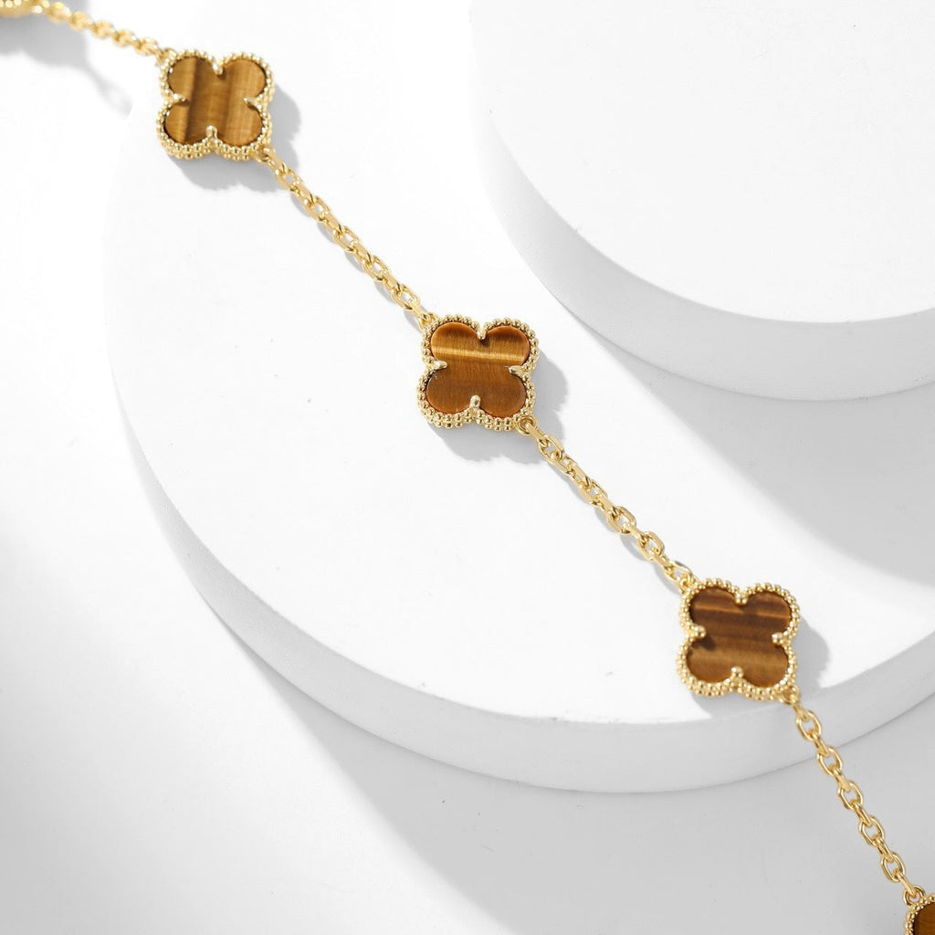 [Shinejoy]CLOVER 10 MOTIFS TIGER EYE NECKLACE