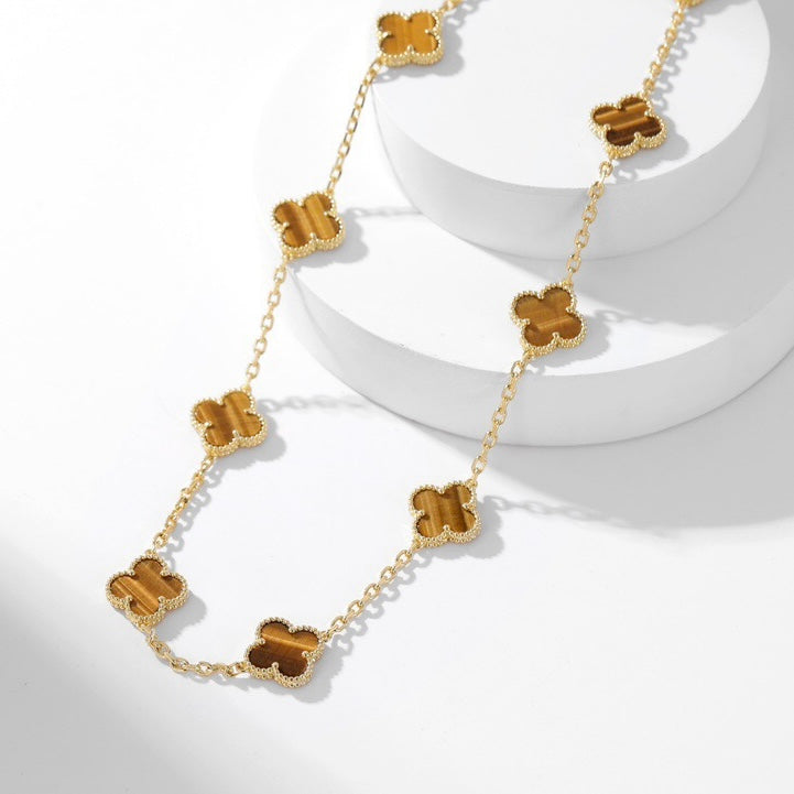 [Shinejoy]CLOVER 10 MOTIFS TIGER EYE NECKLACE