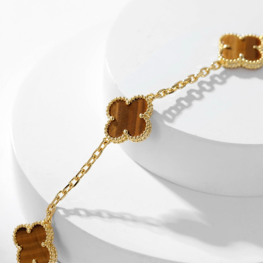 [Shinejoy]CLOVER 10 MOTIFS TIGER EYE NECKLACE