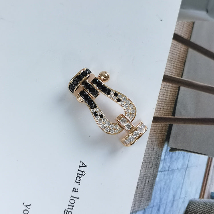 [Shinejoy] FORCE GRAND FER À CHEVAL NOIR ET BLANC DIAMANT ARGENT