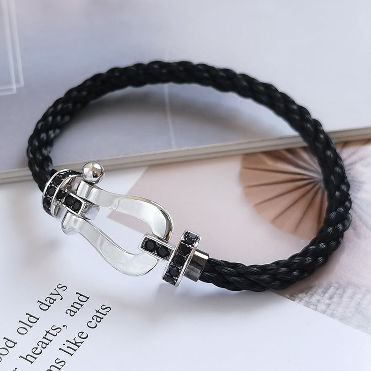 [Shinejoy]FORCE LARGE HORSESHOE BLACK DIAMOND BRACELET SILVER