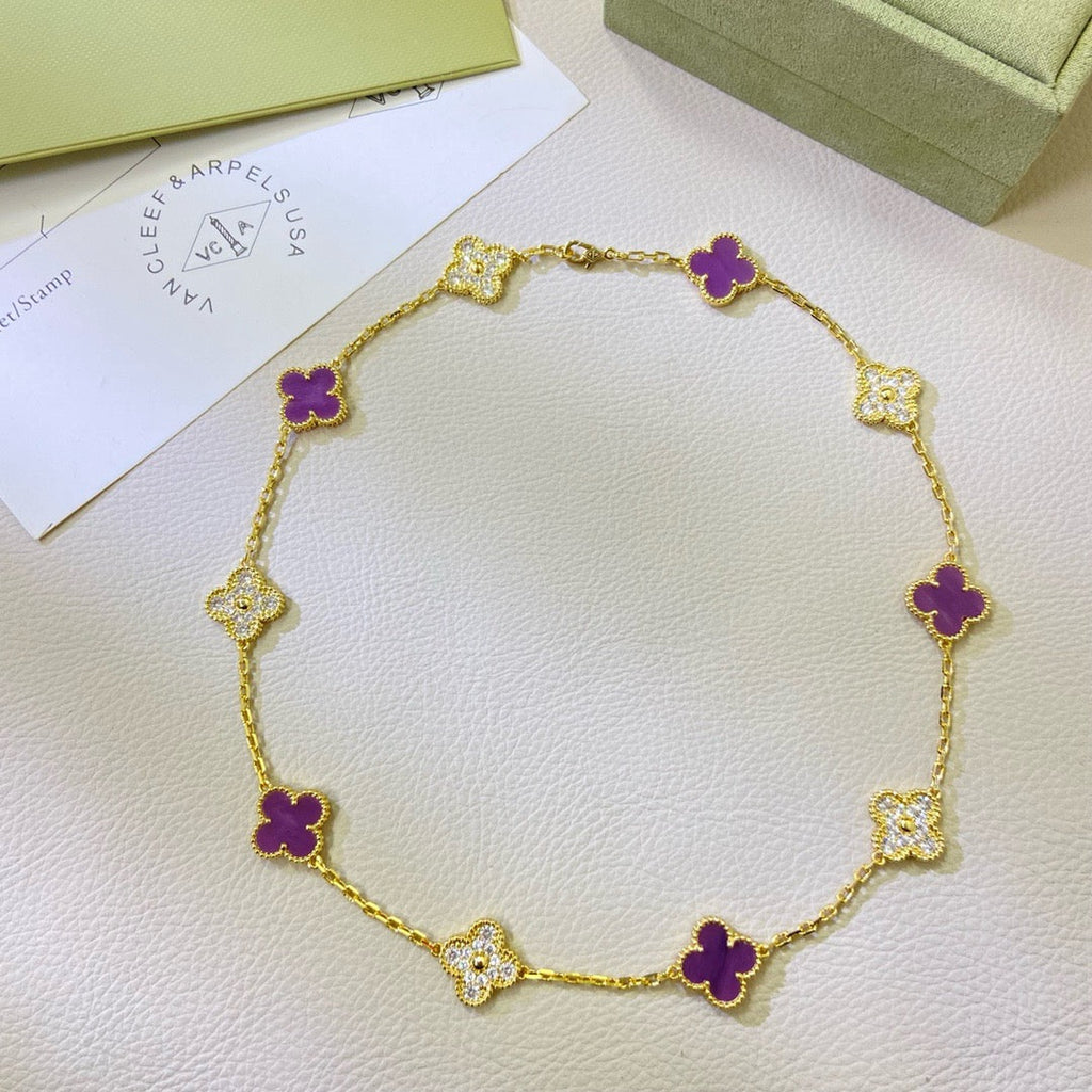 [Shinejoy Jewelry] COLLIER CLOVER 10 MOTIFS VIOLET DIAMANT