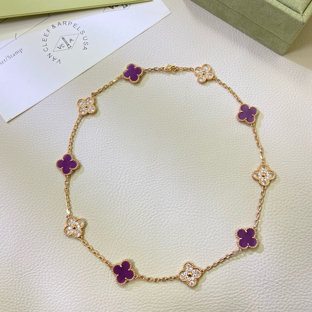 [Shinejoy Jewelry] COLLIER CLOVER 10 MOTIFS VIOLET DIAMANT