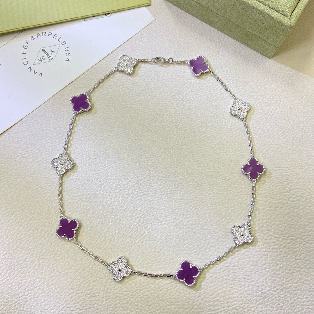 [Shinejoy Jewelry] COLLIER CLOVER 10 MOTIFS VIOLET DIAMANT
