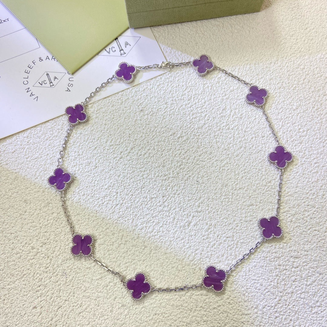 [shinejoy Jewelry]クローバー 10モチーフ パープルバイオレットネックレス
