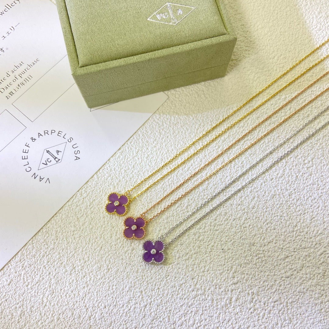[Shinejoy Jewelry] COLLIER CLOVER 15MM DIAMANT VIOLET