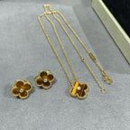 Collier [Shinejoy]CLOVER en diamant 15 mm et agate œil de tigre jaune