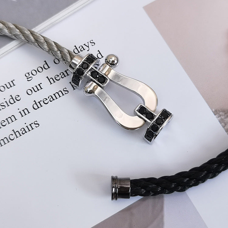 [Shinejoy]FORCE LARGE HORSESHOE BLACK DIAMOND BRACELET SILVER