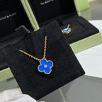 [Shinejoy]CLOVER 15MM DIAMOND AND BLUE AGATE NECKLACE