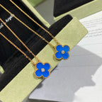 [Shinejoy]CLOVER 15MM DIAMOND AND BLUE AGATE NECKLACE