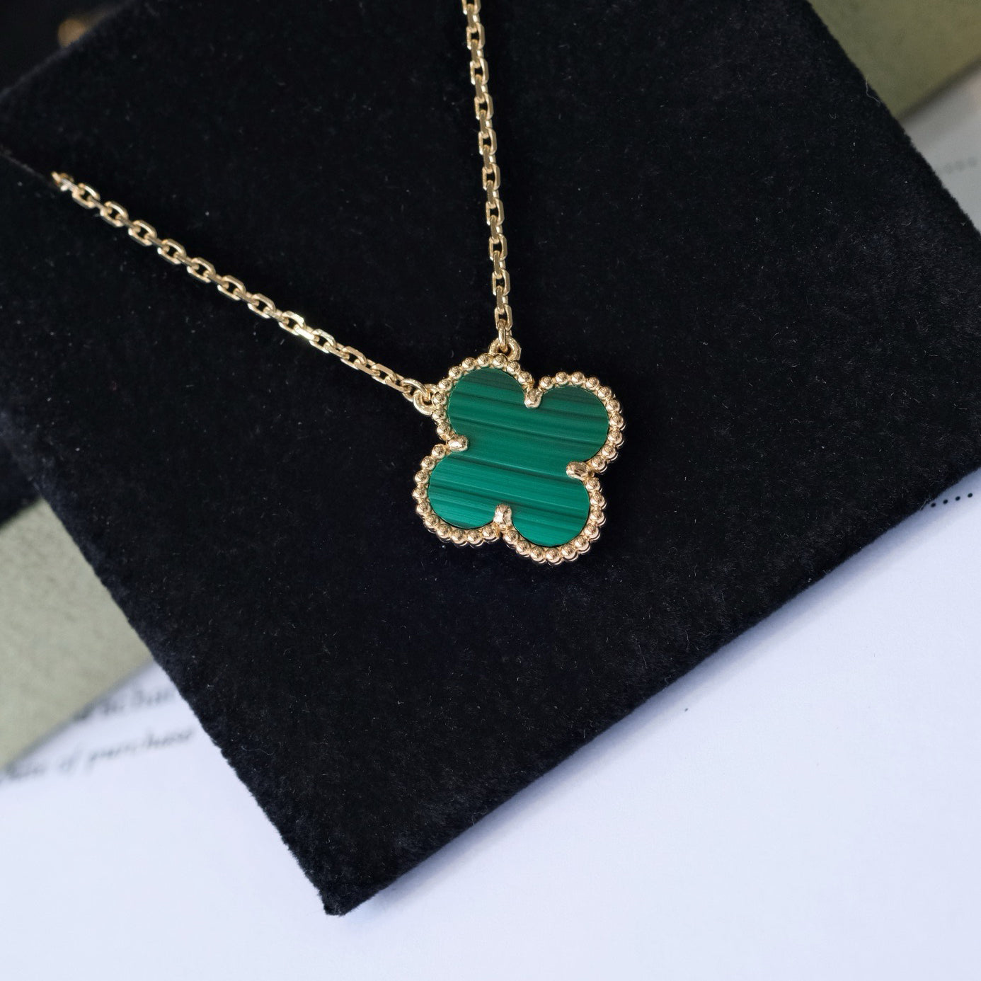 [Shinejoy]CLOVER 15MM MALACHITE SINGLE FLOWER  NECKLACE