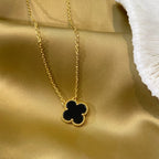 [Shinejoy]CLOVER 15MM BLACK ONYX SINGLE FLOWER NECKLACE