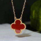 [Shinejoy]CLOVER 15MM CARNELIAN SINGLE FLOWER NECKLACE