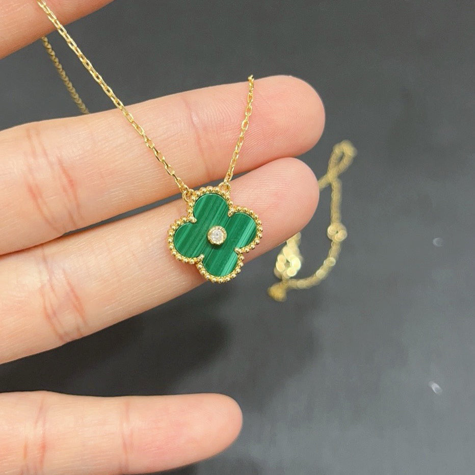 [Shinejoy]CLOVER 15MM DIAMOND TURQUOISE NECKLACE
