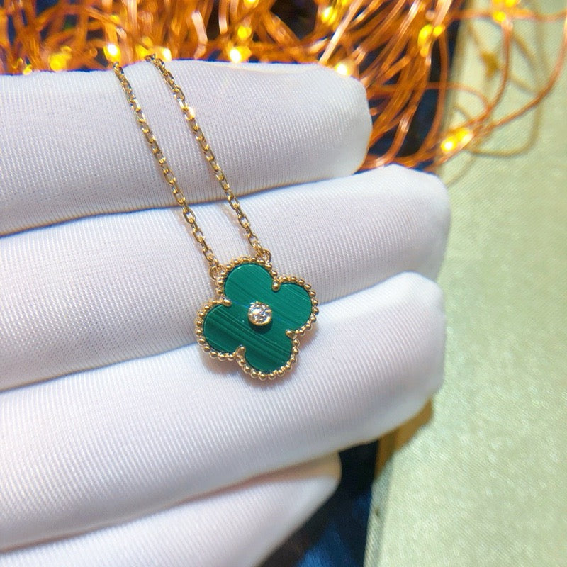 [Shinejoy]CLOVER 15MM DIAMOND TURQUOISE NECKLACE