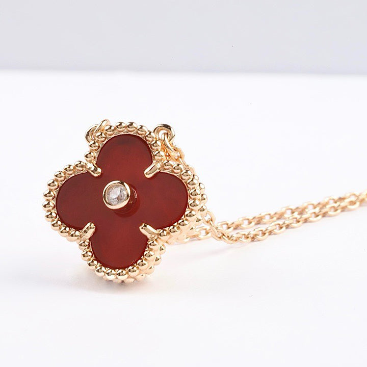 [Shinejoy]CLOVER 15MM DIAMOND CARNELIAN NECKLACE