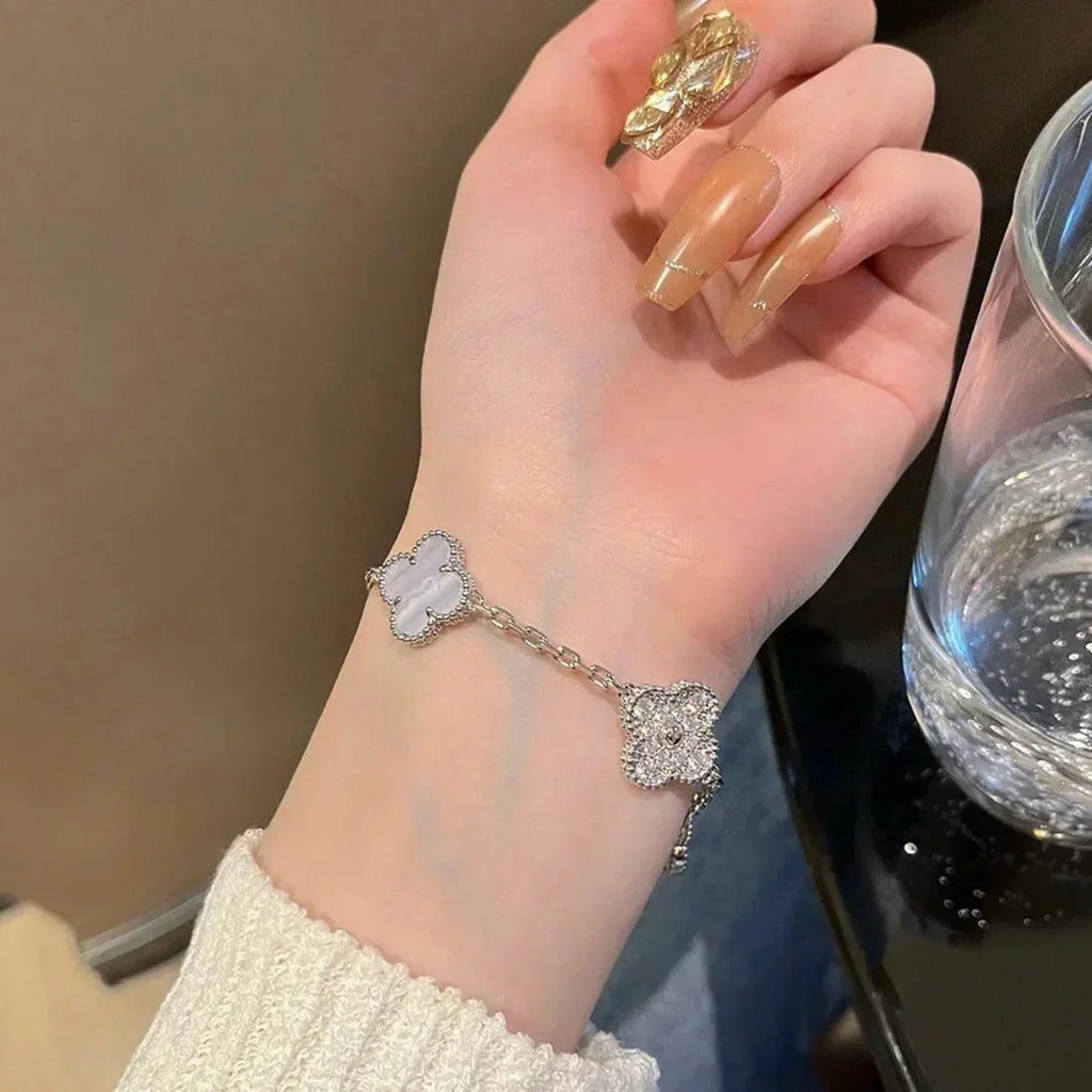 [⭐Shinejoy] クローバー 5モチーフ パープルカルセドニーブレスレットコレクション