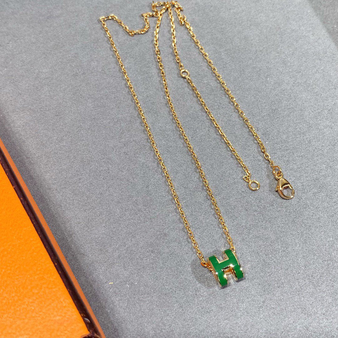 [Shinejoy]POP H GREEN NECKLACE SILVER AND GOLD