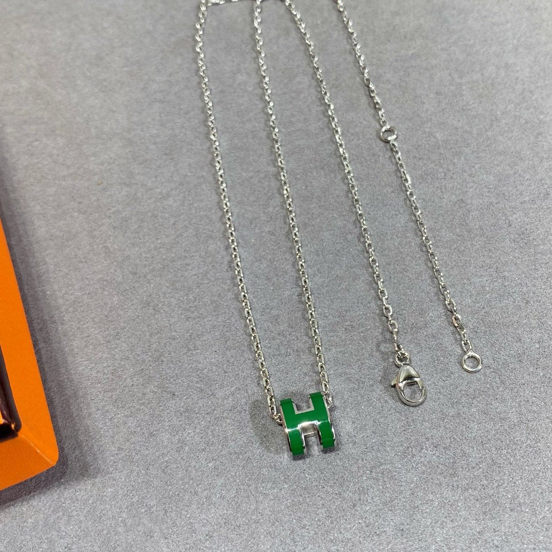 [Shinejoy]POP H GREEN NECKLACE SILVER AND GOLD