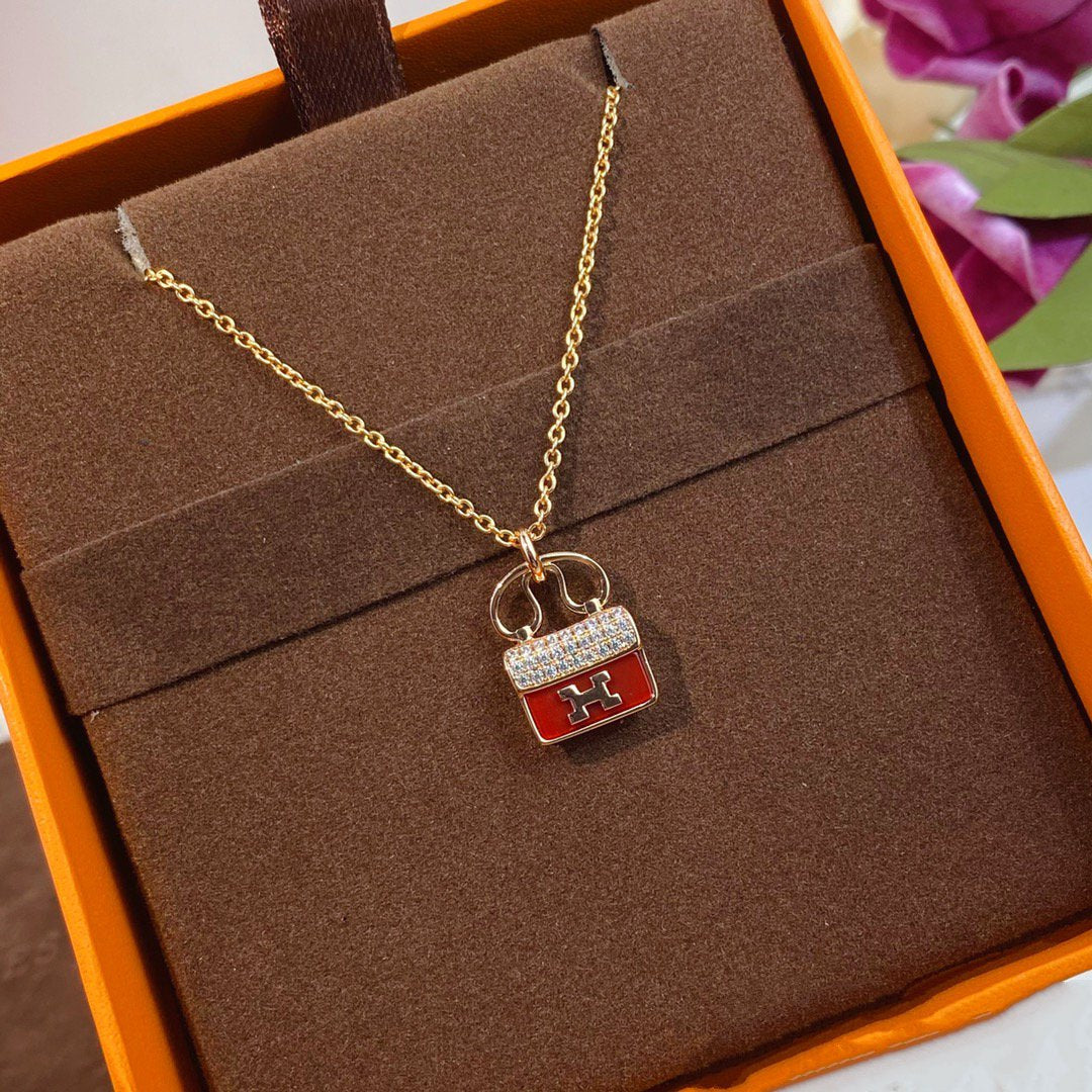 [Shinejoy]CONSTANCE RED PEDANT PINK GOLD NECKLACE