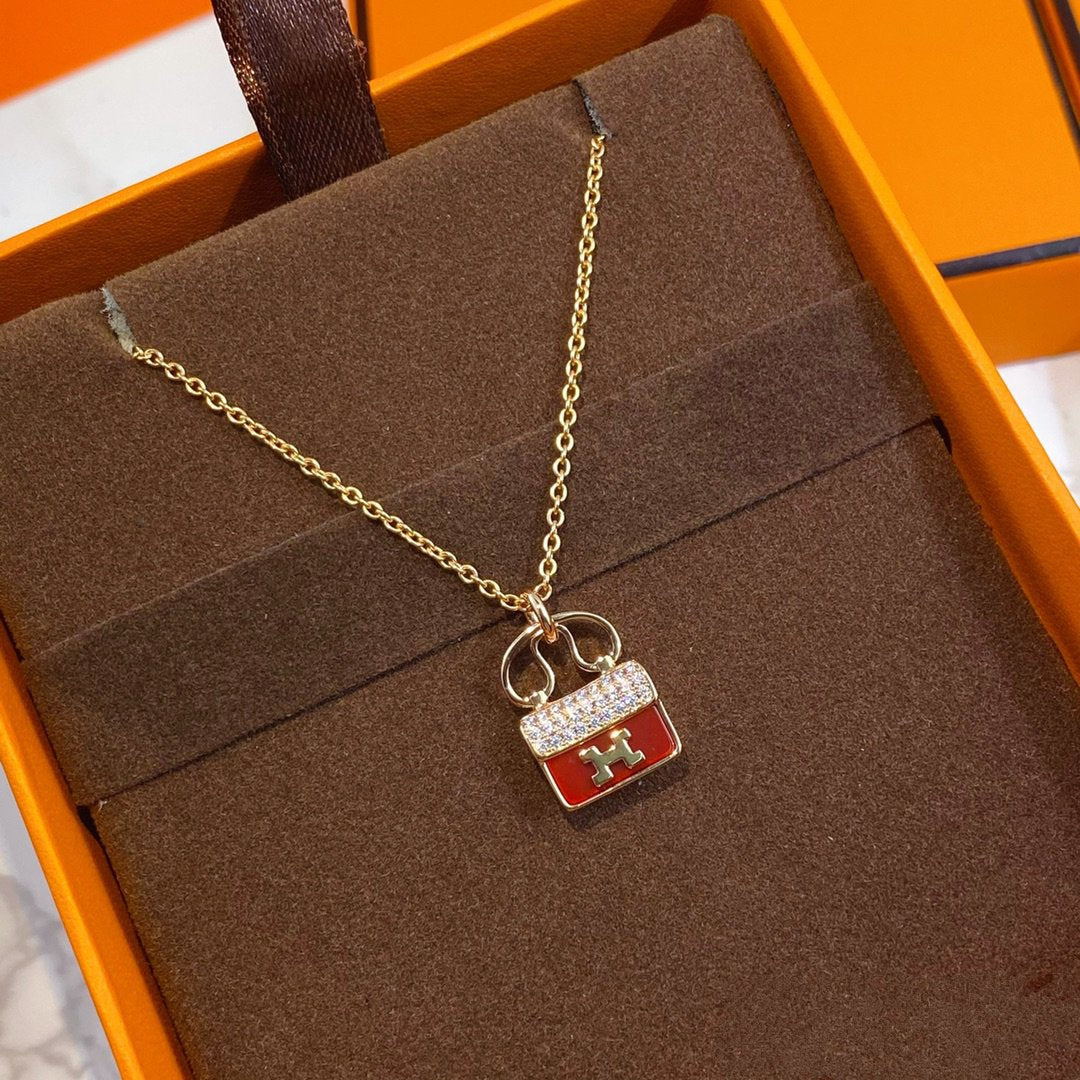 [Shinejoy]CONSTANCE RED PEDANT PINK GOLD NECKLACE