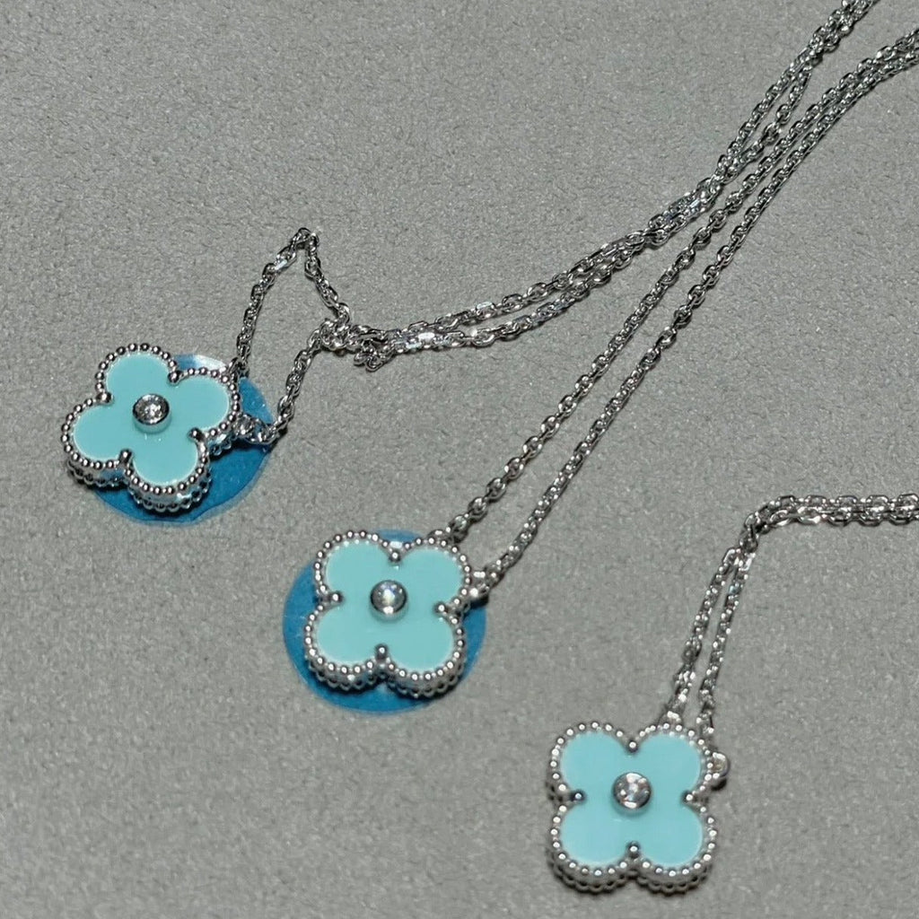 [Shinejoy]CLOVER 1 DIAMOND LIGHT BLUE SILVER NECKLACE