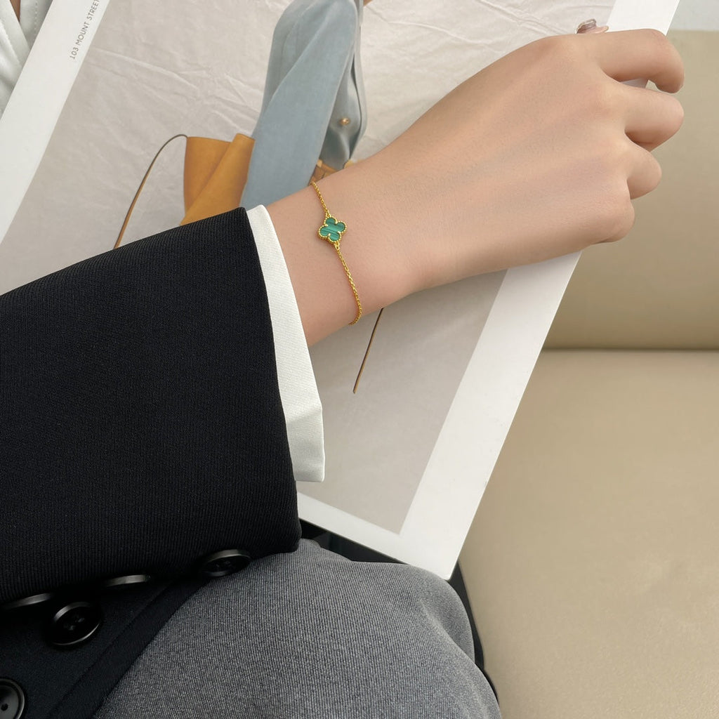 [Shinejoy]クローバーブレスレット マラカイト 1モチーフ