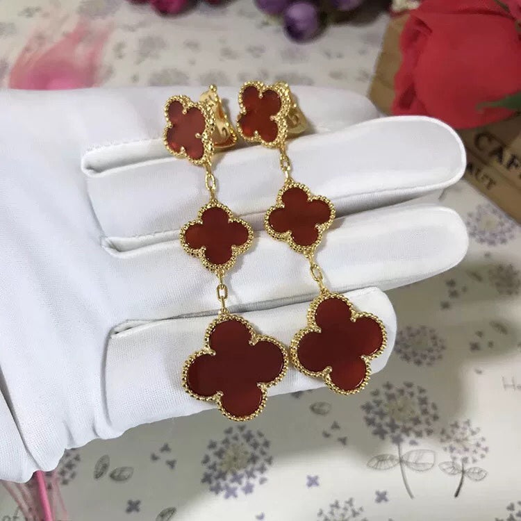 [Shinejoy]クローバー3モチーフカーネリアンドロップピアス