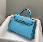 HM KELLY MINI 20 BLEU CIEL EPSOM ARGENTÉ